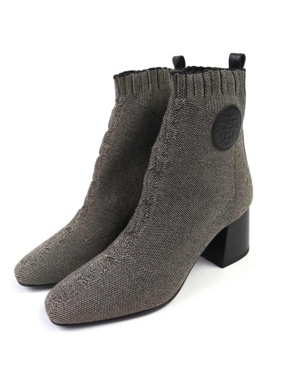Hermes Volver Knit Technical Fabric Leather Short Boots Gray Black